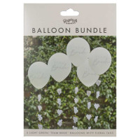 Oversigt: 5 lysegrønne Blooming Bride balloner med snor