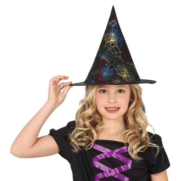 Colorful spider webs witch hat for kids