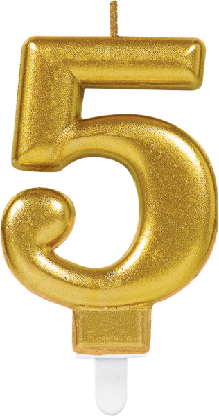 Number candle 5 metallic gold