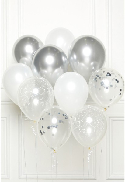 10 silver latex balloons Glamy 27.5cm