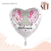 Vorschau: Elefant Willkommen Rosa Ballonbouquet-Set mit Heliumbehälter