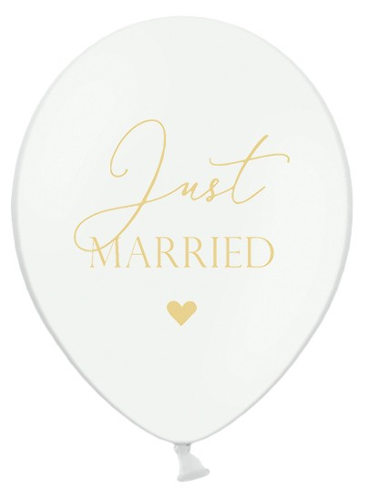 6 ballons blancs Just Married 30cm