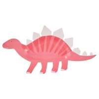 8 assiettes fête dinosaure rose 16cm x 30cm