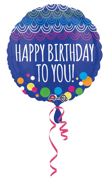 Folienballon Happy Birthday to you blau-gemustert