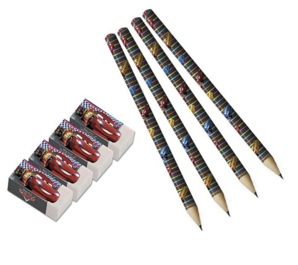 Ołówki i gumki Cars Neon City 8 sztuk