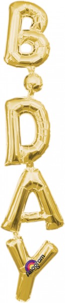 Folienballon Schriftzug B-Day vertikal in Gold 20x96cm