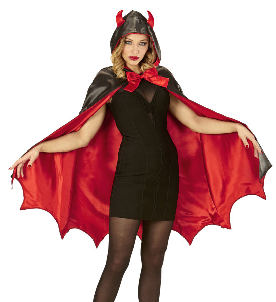 Red and black devil cloak with horned hood