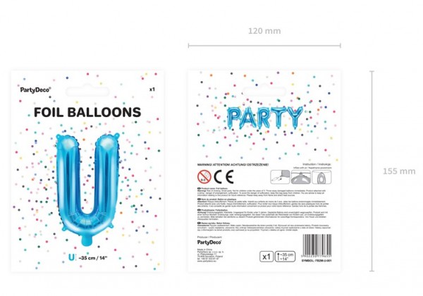 Folieballon U azuurblauw 35 cm 3