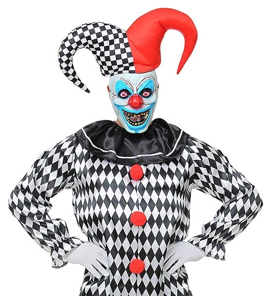 Fieser Clown Halbmaske mit Narrenkappe 2