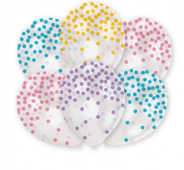 6 ballonnen van kleurrijke confetti regen 27,5 cm