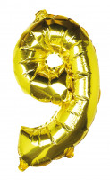 Vorschau: Goldener Zahl 9 Folienballon 40cm