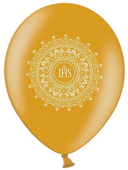 6 latexballoner kommunion IHS Metallic Gold 30cm