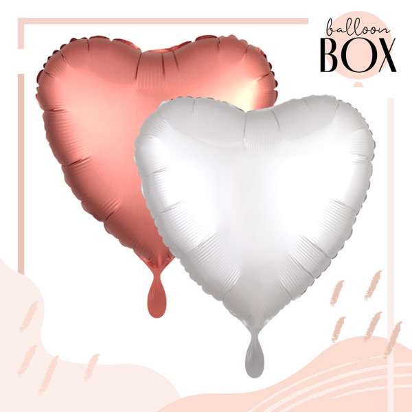 5 Heliumballons in der Box mixed Rosegold & White Hearts 2