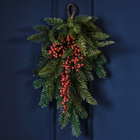 Anteprima: Decorazione porta natalizia con bacche rosse 50cm
