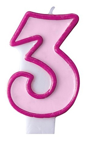 Number candle 3 pink 7cm