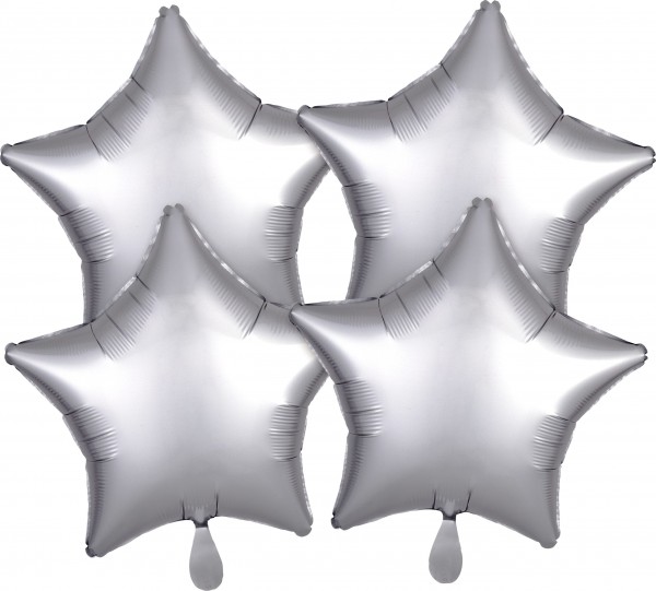 4 silver satin star balloons