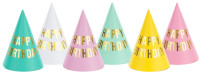 Widok: 6 kolorowych czapek urodzinowych Wszystkiego najlepszego