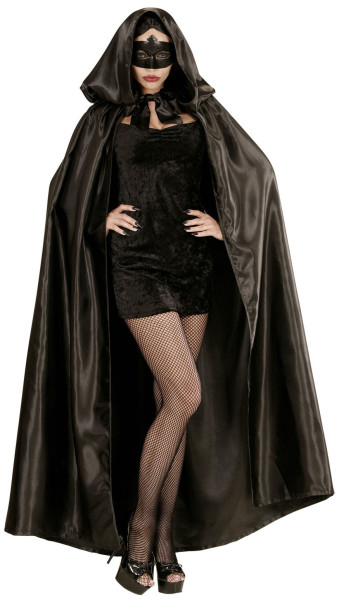 Elegant satin cape with hood 152cm