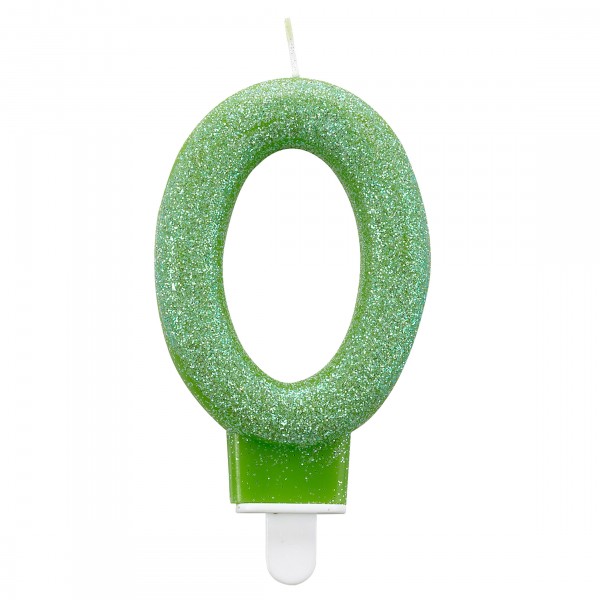 Glitter number candle 0 green