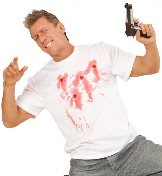 Blodudtværet t-shirt med kuglehuller 4