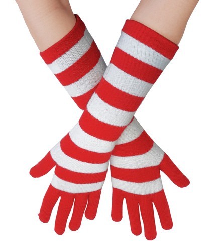 Długie rękawiczki w paski czerwono-białe w paski