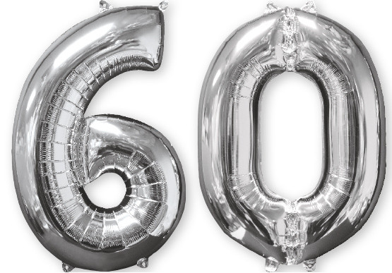 Foil balloon number 60 silver 66cm