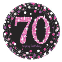 8 Pink 70th Birthday Pappteller 23cm