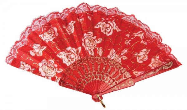 Red roses fan with lace