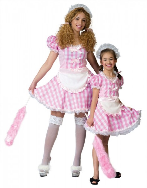 Seksowna sukienka kelnerka różowo-biała w kratę 2