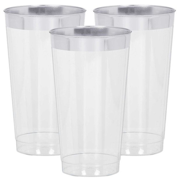 16 Kunststoff Gläser mit Silberrand 454ml