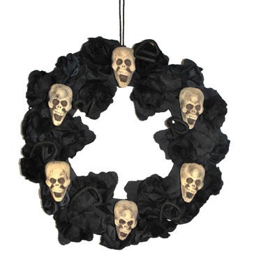 Couronne de rose crâne décoration Halloween 50cm