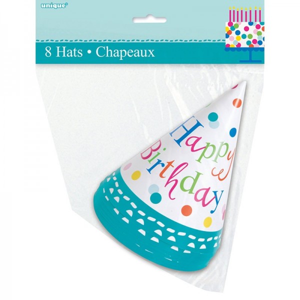 8 Happy Birthday party hats Party Night 15cm 2