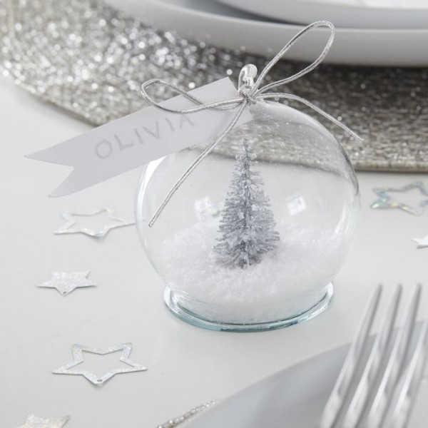 4 Shiny Christmas Snow Globe bordkortholdere