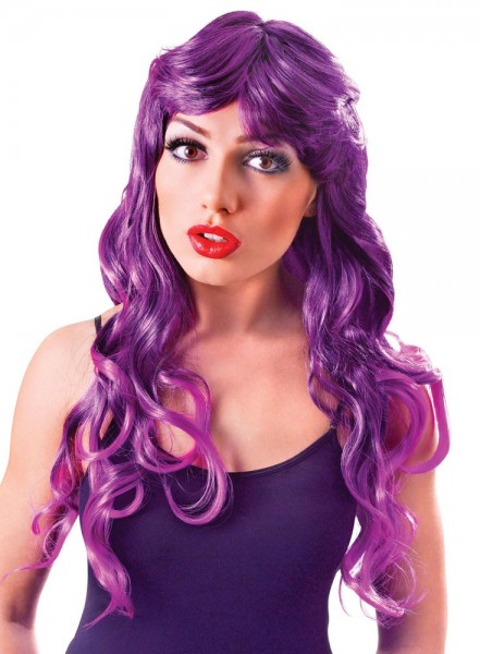 Perruque cheveux longs ondulés violet
