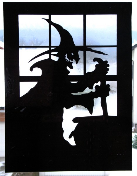 Sticker fenêtre sorcière avec chaudron 60 x 80cm