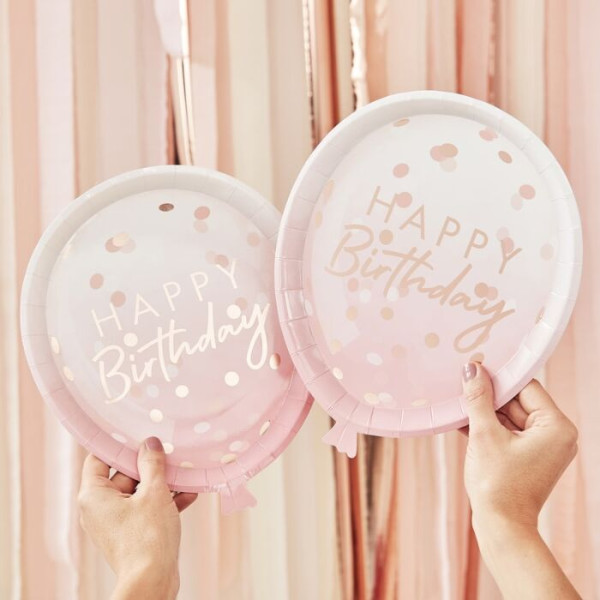 8 Rosy Birthday paper plates 24cm