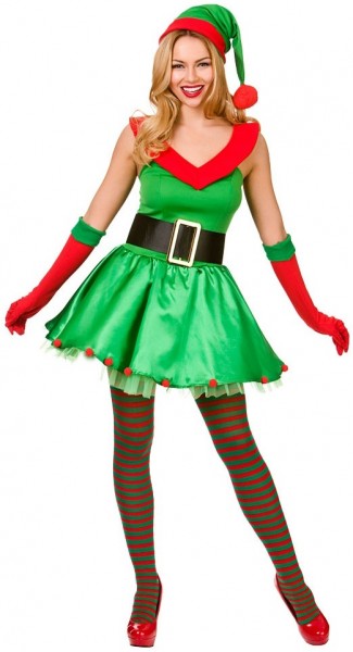 Costume de lutin de Noël de luxe vert-rouge