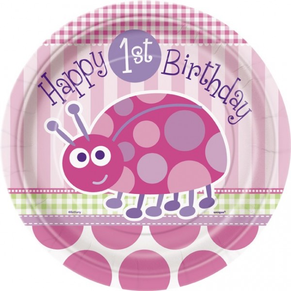 8 ladybugs Melodys birthday party paper plates 23cm