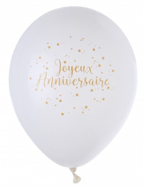 8 Joyeux Anniversaire Luftballons weiß-gold 23cm 3