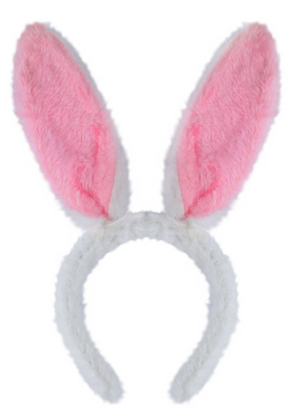 Diadema esponjosa con orejas de conejo gris-rosa claro