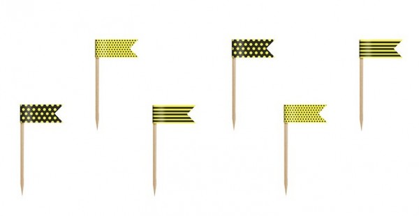 6 drapeaux décoratifs en noir et jaune