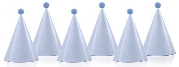 6 chapeaux de fête bleus avec pompon 16cm