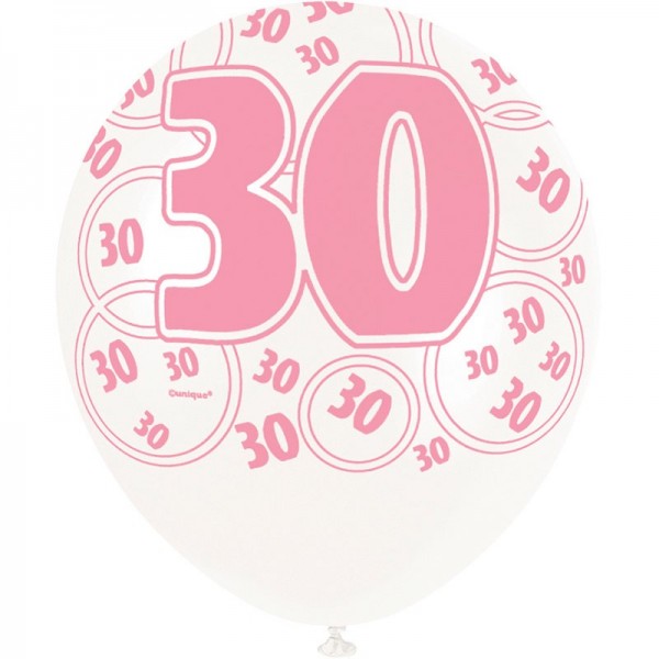 Mix of 6 30th birthday balloons pink 30cm 4