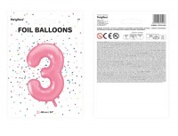 Oversigt: Nummer 3 folie ballon lyserød 86cm