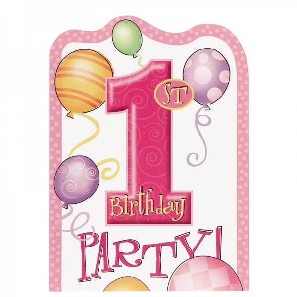 Pink Balloon Birthday Party Invitation Card 8 pieces
