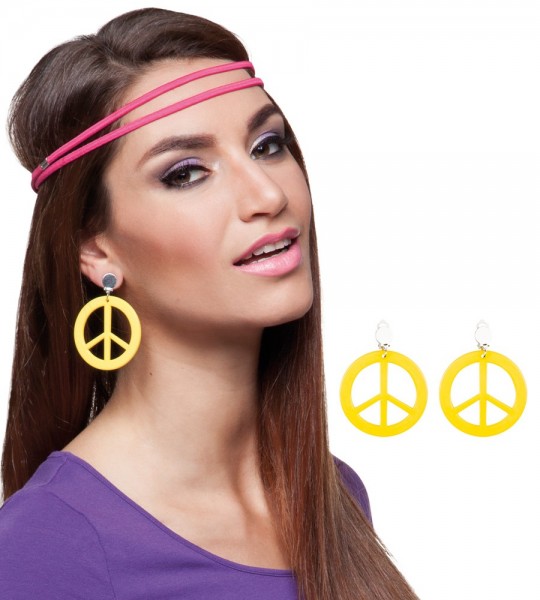 Yellow Peace Clip Earrings