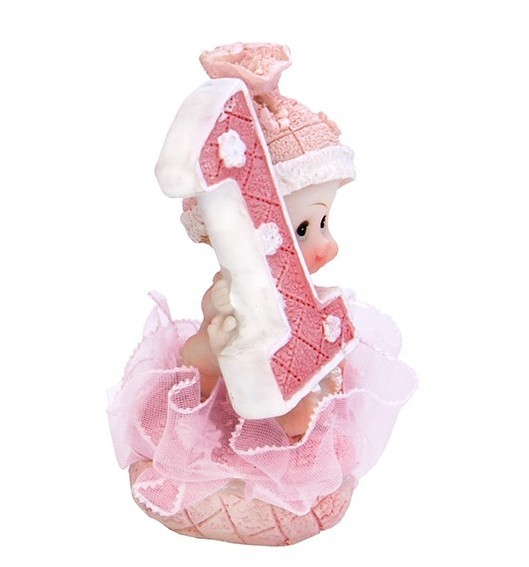 Decoratief figuur 1e verjaardag baby meisje roze 7cm 2