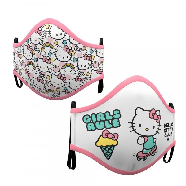 2 Mund-Nasen-Masken Hello Kitty für Erwachsene