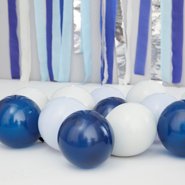 40 Eco Latex Balloons Navy, Gray, Blue