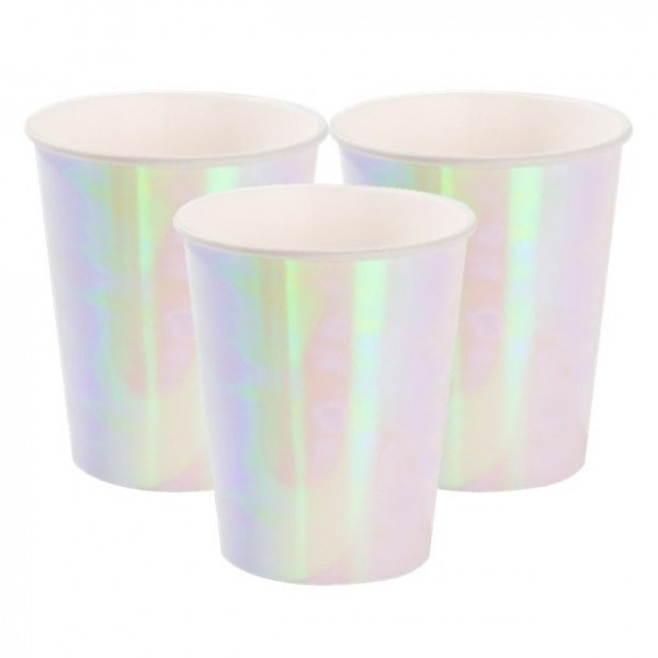 12 vasos de papel pastel iridiscentes 250ml